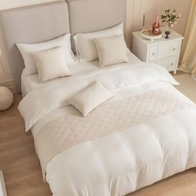 Guest Ruyunlai Bed Runner King Size and matching cushions set, White Luxury Hotel Grade no Fading Soft Scarf Bedroom Guesthouse Bedding Protection 45 X 240cm Guest Ruyunlai Bed Runner King Size and matching cushions set, White Luxury Hotel Grade no Fading Soft Scarf Bedroom Guesthouse Bedding Protection 45 X 240cm