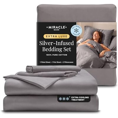 Miracle Made ® Newly Improved Extra Luxe Cool IT™ True Grip ® Fitted Bed Sheets –Sage Green,King– 4 Piece Silver Infused, 300-Thread-Count Fabric (Stone, Cali King) Miracle Made ® Newly Improved Extra Luxe Cool IT™ True Grip ® Fitted Bed Sheets –Sage Green,King– 4 Piece Silver Infused, 300-Thread-Count Fabric (Stone, Cali King)