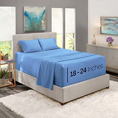 Nestl Extra Deep Pocket Sheets Fits Mattress 18-24 Inches, 4 Piece Queen Size Set, Calm Blue Nestl Extra Deep Pocket Sheets Fits Mattress 18-24 Inches, 4 Piece Queen Size Set, Calm Blue