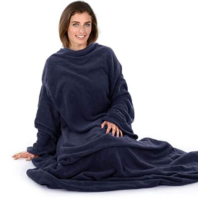 Autumn Faith Snuggle Blanket With Sleeves Wrap Around Dark Navy (No Pattern) Autumn Faith Snuggle Blanket With Sleeves Wrap Around Dark Navy (No Pattern)