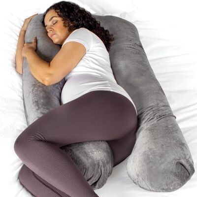 Aamira U Shaped Pregnancy Pillow, Memory Foam, Velvet Cover, Dark Grey Aamira U Shaped Pregnancy Pillow, Memory Foam, Velvet Cover, Dark Grey