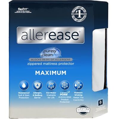 Aller-Ease Maximum Allergy Mattress Protector, Polyester, White, Twin Aller-Ease Maximum Allergy Mattress Protector, Polyester, White, Twin