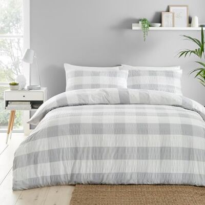 Fusion - Seersucker Gingham Duvet Cover - Silver - Cotton - Duvet Cover Fusion - Seersucker Gingham Duvet Cover - Silver - Cotton - Duvet Cover