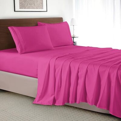 Elegant Comfort Luxury 4-Piece Bed Sheet Set Luxury Bedding 1500 Premium Hotel Quality Microfiber, Wrinkle Resistant Cool & Breathable, Easy Elastic Fitted, Queen, Hot Pink Elegant Comfort Luxury 4-Piece Bed Sheet Set Luxury Bedding 1500 Premium Hotel Quality Microfiber, Wrinkle Resistant Cool & Breathable, Easy Elastic Fitted, Queen, Hot Pink