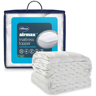 Silentnight Airmax Mattress Topper, 5cm Deep, Double Bed, 135x190cm Extra Thick, Box Stitched Edge, Breathable Airmesh Sides for Airflow, Comfortable Soft, Elasticated Straps, Machine Washable Silentnight Airmax Mattress Topper, 5cm Deep, Double Bed, 135x190cm Extra Thick, Box Stitched Edge, Breathable Airmesh Sides for Airflow, Comfortable Soft, Elasticated Straps, Machine Washable