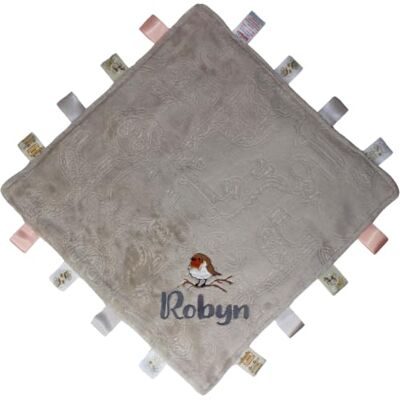 TeddyT's Personalised Embroidered Robin Beige Neutral Animal Snuggle Blanket TeddyT's Personalised Embroidered Robin Beige Neutral Animal Snuggle Blanket