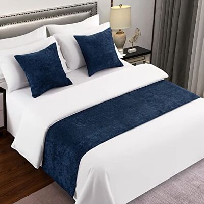 AMBERIS Bed Runner Dark Blue, Chenille Soft No Fading Modern Bed Scarf (Pillowcases sold separately) AMBERIS Bed Runner Dark Blue, Chenille Soft No Fading Modern Bed Scarf (Pillowcases sold separately)
