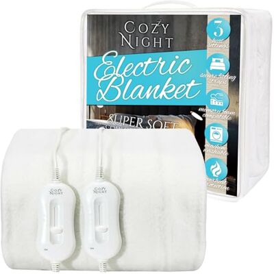 Cozy Night Superking Electric Blanket, Size 182 x 200cm, Soft Fitted Underblanket Mattress Cover, Quick Fit Corner Straps, 3 x Heat Settings, Dual Control 70W and Machine Washable (Super King) Cozy Night Superking Electric Blanket, Size 182 x 200cm, Soft Fitted Underblanket Mattress Cover, Quick Fit Corner Straps, 3 x Heat Settings, Dual Control 70W and Machine Washable (Super King)