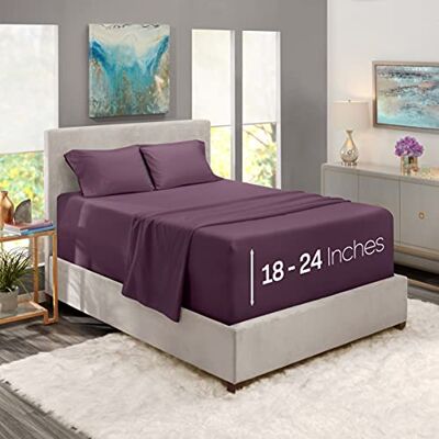 Nestl Extra Deep Pocket Sheets Fits Mattress 18-24 Inches, Queen Size, 4 Piece Set, Purple Eggplant Nestl Extra Deep Pocket Sheets Fits Mattress 18-24 Inches, Queen Size, 4 Piece Set, Purple Eggplant