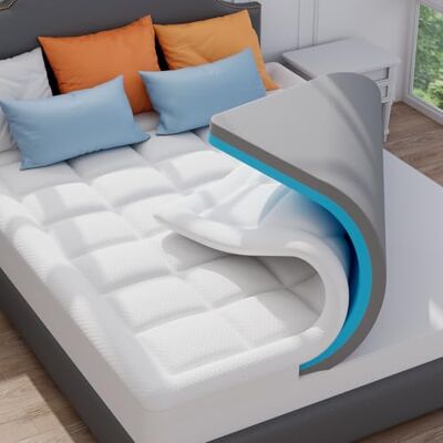ELEMUSE Dual-layer Memory Foam Mattress Topper with Bamboo Pillow Top Cover for Back Pain Relief, with OEKO-TEX & CertiPUR-US (Double 135x190cm,10cm) ELEMUSE Dual-layer Memory Foam Mattress Topper with Bamboo Pillow Top Cover for Back Pain Relief, with OEKO-TEX & CertiPUR-US (Double 135x190cm,10cm)