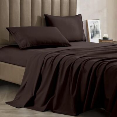 CELINE LINEN Best, Softest, Coziest Bed Sheets Ever! 1800 Thread Count Egyptian Quality Wrinkle-Resistant 4-Piece Sheet Set with Deep Pockets, California King, Chocolate Brown CELINE LINEN Best, Softest, Coziest Bed Sheets Ever! 1800 Thread Count Egyptian Quality Wrinkle-Resistant 4-Piece Sheet Set with Deep Pockets, California King, Chocolate Brown