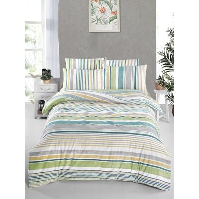 Nuit Des Rêves Ranforce Single Quilt Cover Set (135 x 200 cm), 100% Cotton, Machine Washable, 145 Thread Count, Envelope & Button Closure, White/Green/Grey/Yellow Nuit Des Rêves Ranforce Single Quilt Cover Set (135 x 200 cm), 100% Cotton, Machine Washable, 145 Thread Count, Envelope & Button Closure, White/Green/Grey/Yellow