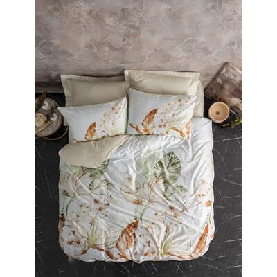 Nuit Des Rêves Luxurious Satin Double Quilt Cover Set (200 x 200 cm), 100% Cotton, Beige/White/Green, 2 Pillowcases (80 x 80 cm), Reactive Print, Machine Washable, Elegant Design Nuit Des Rêves Luxurious Satin Double Quilt Cover Set (200 x 200 cm), 100% Cotton, Beige/White/Green, 2 Pillowcases (80 x 80 cm), Reactive Print, Machine Washable, Elegant Design