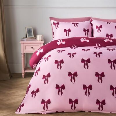 OHS Single Duvet Cover Set Bow Printed, Birthday Gifts for Women Super Soft Microfibre Reversible Bow Bedding Luxurious Duvet Cover Single with Pillowcase, Burgundy/Pink OHS Single Duvet Cover Set Bow Printed, Birthday Gifts for Women Super Soft Microfibre Reversible Bow Bedding Luxurious Duvet Cover Single with Pillowcase, Burgundy/Pink