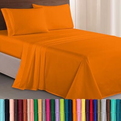 Elegant Comfort Luxurious 1500 Premium Hotel Quality Microfiber Three Line Embroidered Softest 4-Piece Bed Sheet Set, Wrinkle and Fade Resistant, Queen, Orange Elegant Comfort Luxurious 1500 Premium Hotel Quality Microfiber Three Line Embroidered Softest 4-Piece Bed Sheet Set, Wrinkle and Fade Resistant, Queen, Orange