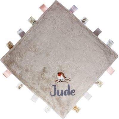 TeddyT's Personalised Embroidered Robin Beige Neutral Animal Snuggle Blanket TeddyT's Personalised Embroidered Robin Beige Neutral Animal Snuggle Blanket