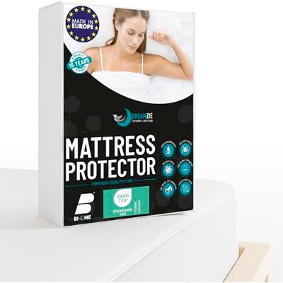 Dreamzie Waterproof Mattress Protector Super King Size 180x200 (Made in EU and OEKO TEX) Super King Mattress Protector 28cm Deep (6ft x 6ft 6") Dreamzie Waterproof Mattress Protector Super King Size 180x200 (Made in EU and OEKO TEX) Super King Mattress Protector 28cm Deep (6ft x 6ft 6")