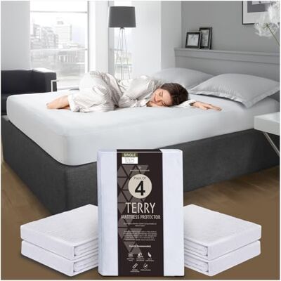GC GAVENO CAVAILIA Pack of 4 Terry Towelling Mattress Protector Waterproof Mattress Cover 30cm Single Mattress Protector Fitted Sheet Breathable Bed Mattress Protectors (190 x 90cm) White GC GAVENO CAVAILIA Pack of 4 Terry Towelling Mattress Protector Waterproof Mattress Cover 30cm Single Mattress Protector Fitted Sheet Breathable Bed Mattress Protectors (190 x 90cm) White