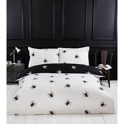 Rapport Home Single Duvet Cover Set Black Spider Web Design, Reversible Monochrome Bedding Soft Microfibre, Easy Care for Teen & Adult Bedrooms Rapport Home Single Duvet Cover Set Black Spider Web Design, Reversible Monochrome Bedding Soft Microfibre, Easy Care for Teen & Adult Bedrooms