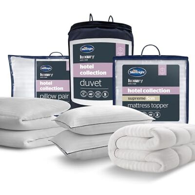 Silentnight Hotel Collection Complete Bed Set Luxury Hotel Quality Pillow Pair, Mattress Topper and 13.5 Tog Duvet Luxuriously Soft, Silky and Machine Washable, Single Silentnight Hotel Collection Complete Bed Set Luxury Hotel Quality Pillow Pair, Mattress Topper and 13.5 Tog Duvet Luxuriously Soft, Silky and Machine Washable, Single