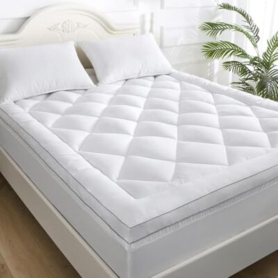 Sunshine Comforts Hotel Quality Double Mattress Topper 10cm Extra Thick Quilted Microfiber Bed Topper with Elastic Corner Straps, Ultra Soft Breathable & Anti-Allergy Mattress Pad for Cloud-Like Comfort (137x190 cm) Sunshine Comforts Hotel Quality Double Mattress Topper 10cm Extra Thick Quilted Microfiber Bed Topper with Elastic Corner Straps, Ultra Soft Breathable & Anti-Allergy Mattress Pad for Cloud-Like Comfort (137x190 cm)