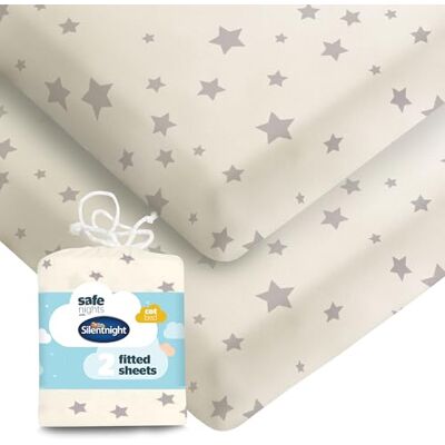 Silentnight - Safe Nights Cot - Grey - Stars - Fitted Sheet Silentnight - Safe Nights Cot - Grey - Stars - Fitted Sheet