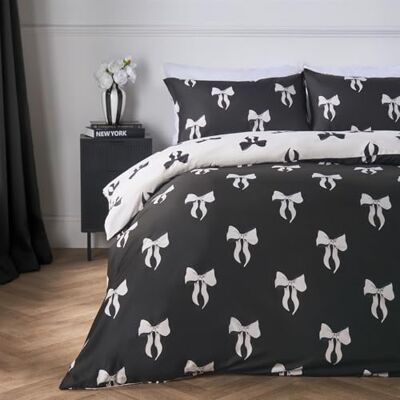OHS Double Bedding Set Bow Printed, Birthday Gifts for Women Super Soft Microfibre Reversible Double Duvet Set Warm Cosy Stylish Duvet Cover with Pillowcases, Monochrome OHS Double Bedding Set Bow Printed, Birthday Gifts for Women Super Soft Microfibre Reversible Double Duvet Set Warm Cosy Stylish Duvet Cover with Pillowcases, Monochrome