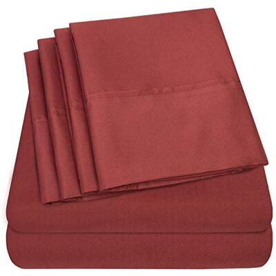 Sweet Home Collection Cal King Size Bed Sheets 6 Piece 1500 Supreme Collection Fine Brushed Microfiber Deep Pocket California King Sheet Set Bedding 2 Extra Pillow Cases, Great Value, California King, Burgundy Sweet Home Collection Cal King Size Bed Sheets 6 Piece 1500 Supreme Collection Fine Brushed Microfiber Deep Pocket California King Sheet Set Bedding 2 Extra Pillow Cases, Great Value, California King, Burgundy