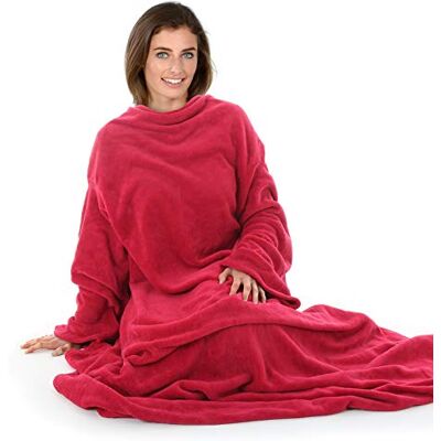 Autumn Faith Snuggle Blanket With Sleeves Wrap Around Red (No Pattern) Autumn Faith Snuggle Blanket With Sleeves Wrap Around Red (No Pattern)