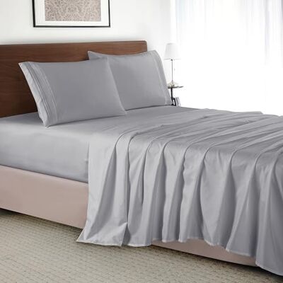 Elegant Comfort Luxury 4-Piece Bed Sheet Set Luxury Bedding 1500 Thread Count Egyptian Quality Microfiber, Wrinkle Resistant Cool & Breathable, Easy Elastic Fitted, Queen, Silver Grey Elegant Comfort Luxury 4-Piece Bed Sheet Set Luxury Bedding 1500 Thread Count Egyptian Quality Microfiber, Wrinkle Resistant Cool & Breathable, Easy Elastic Fitted, Queen, Silver Grey