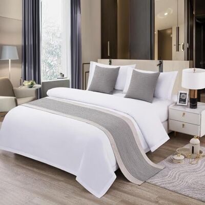 TTiiLoe Hotel Bed Runner Double-sided Bed Cover, Cotton Linen Bed Scarves Bedspreads Throw Decor Protection, Light Grey, 50 * 240cm for 1.8m Bed TTiiLoe Hotel Bed Runner Double-sided Bed Cover, Cotton Linen Bed Scarves Bedspreads Throw Decor Protection, Light Grey, 50 * 240cm for 1.8m Bed