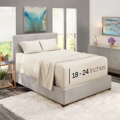 Nestl Extra Deep Pocket Sheets Fits Mattress 18-24 Inches Deep, California King Size Sheets, 4 Piece Set, Off White Nestl Extra Deep Pocket Sheets Fits Mattress 18-24 Inches Deep, California King Size Sheets, 4 Piece Set, Off White