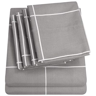 Sweet Home Collection King Size Bed Sheets 6 Piece 1500 Supreme Collection Fine Brushed Microfiber Deep Pocket King Sheet Set Bedding 2 Extra Pillow Cases, Great Value, King, Window Pane Gray Sweet Home Collection King Size Bed Sheets 6 Piece 1500 Supreme Collection Fine Brushed Microfiber Deep Pocket King Sheet Set Bedding 2 Extra Pillow Cases, Great Value, King, Window Pane Gray