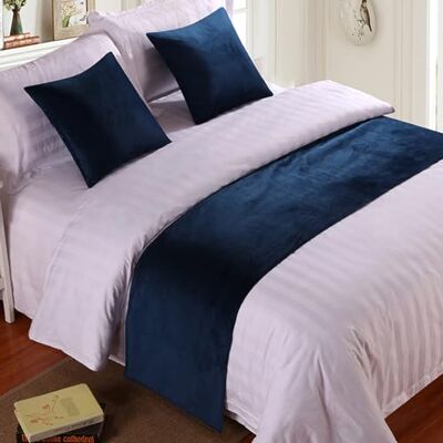 QRGMKL Premium Velvet Bed Runners Bedspread, Soft No Fading Bed Scarf Runner for Bedroom Wedding Room Home Hotel Bedding Decorations-Dark Blue 2 Pillowcases(45X45cm) QRGMKL Premium Velvet Bed Runners Bedspread, Soft No Fading Bed Scarf Runner for Bedroom Wedding Room Home Hotel Bedding Decorations-Dark Blue 2 Pillowcases(45X45cm)