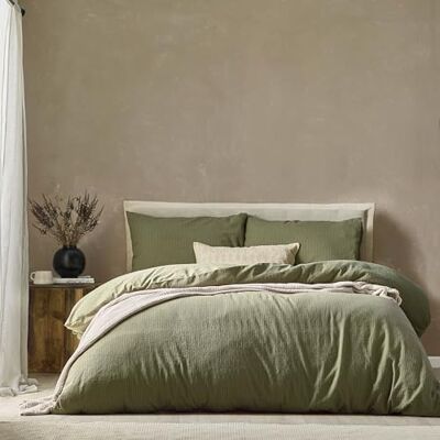 Yard Malton Stripe 100% Cotton Duvet Set Forest Green Super King Yard Malton Stripe 100% Cotton Duvet Set Forest Green Super King