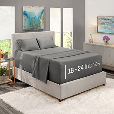 Nestl Extra Deep Pocket Sheets Bedding Fits Mattress 18-24 Inches Deep, Extra Deep Pocket Full Size Sheets Sets, 4 Piece Full Size Sheets, Full Sheets Deep Pocket, Charcoal Stone Grey Sheets Nestl Extra Deep Pocket Sheets Bedding Fits Mattress 18-24 Inches Deep, Extra Deep Pocket Full Size Sheets Sets, 4 Piece Full Size Sheets, Full Sheets Deep Pocket, Charcoal Stone Grey Sheets