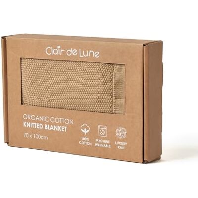 Clair de Lune Organic Knitted Blanket Soft and Cosy for Baby Pram/Car Seat 70 x 100 cm (Biscuit) Clair de Lune Organic Knitted Blanket Soft and Cosy for Baby Pram/Car Seat 70 x 100 cm (Biscuit)