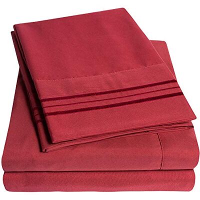 Sweet Home Collection 1500 Supreme Collection Bed Sheets 3 Piece Bed Sheet Set Deep Pocket LOWEST PRICE, SINCE 2012 Wrinkle Free Hypoallergenic Bedding, 23 Colors Twin, Burgundy Sweet Home Collection 1500 Supreme Collection Bed Sheets 3 Piece Bed Sheet Set Deep Pocket LOWEST PRICE, SINCE 2012 Wrinkle Free Hypoallergenic Bedding, 23 Colors Twin, Burgundy