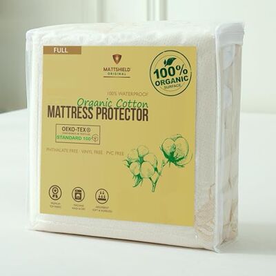 MATTSHIELD ORIGINAL Deluxe Waterproof Organic Mattress Protector Full Certified Organic Cotton Breathable Mattress Pad Cover 280 GSM Comfort Jersey Cotton Skirt Fitted Comfort MATTSHIELD ORIGINAL Deluxe Waterproof Organic Mattress Protector Full Certified Organic Cotton Breathable Mattress Pad Cover 280 GSM Comfort Jersey Cotton Skirt Fitted Comfort