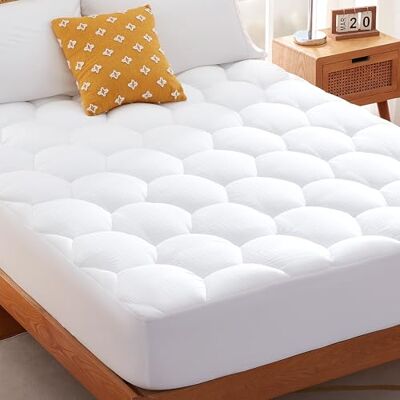 Sonive King Size Mattress Topper, King Mattress Protector 150x200cm Breathable Mattress Cover with Elasticated Straps, Cotton Cover with Extra Deep Pocket 38cm White Sonive King Size Mattress Topper, King Mattress Protector 150x200cm Breathable Mattress Cover with Elasticated Straps, Cotton Cover with Extra Deep Pocket 38cm White