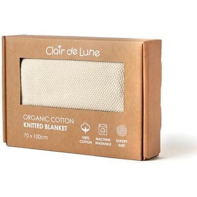 Clair de Lune Organic Knitted Blanket Soft and Cosy for Baby Pram/Car Seat 70 x 100 cm (Cream) Clair de Lune Organic Knitted Blanket Soft and Cosy for Baby Pram/Car Seat 70 x 100 cm (Cream)