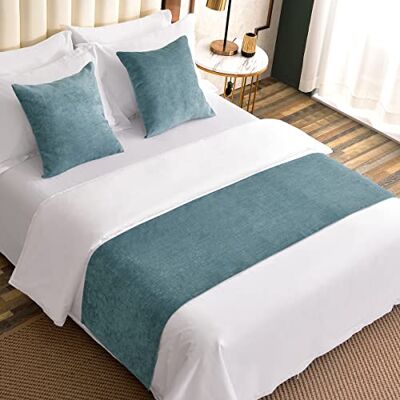 AMBERIS Bed Runner Blue, Chenille Soft No Fading Modern Bed Scarf (Pillowcases sold separately) AMBERIS Bed Runner Blue, Chenille Soft No Fading Modern Bed Scarf (Pillowcases sold separately)