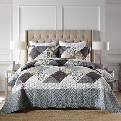 Travan 3-Piece Queen Quilt Set Quilted Bedspread Oversized Microfiber Lightweight Coverlet Set with Shams Reversible Printed Coverlet Bedding Set for All Season, Slate Blue, Queen Size Travan 3-Piece Queen Quilt Set Quilted Bedspread Oversized Microfiber Lightweight Coverlet Set with Shams Reversible Printed Coverlet Bedding Set for All Season, Slate Blue, Queen Size