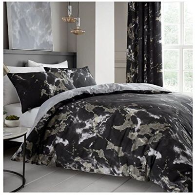 GC GAVENO CAVAILIA Luxurious MARBLE Bed Set with Duvet Cover and Pillow Cases, Polyester-Cotton, Black, King GC GAVENO CAVAILIA Luxurious MARBLE Bed Set with Duvet Cover and Pillow Cases, Polyester-Cotton, Black, King