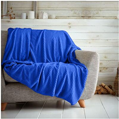 GC GAVENO CAVAILIA Waffle Popcorn Double Throw Soft Honeycomb Textured Blanket for Sofa & Bed Lightweight, Fluffy, Easycare Bedspread Cosy, Warm Throw for All Seasons, (150x200cm) Electric Blue GC GAVENO CAVAILIA Waffle Popcorn Double Throw Soft Honeycomb Textured Blanket for Sofa & Bed Lightweight, Fluffy, Easycare Bedspread Cosy, Warm Throw for All Seasons, (150x200cm) Electric Blue