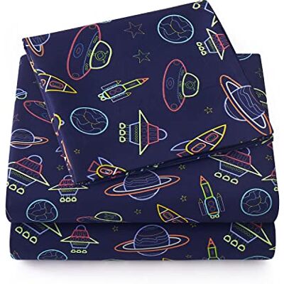 Sweet Home Collection 1500 Supreme Kids Bed Sheet Collection Fun Colorful and Comfortable Boys and Girls Toddler Sheet Sets Deep Pocket Wrinkle Free Soft and Cozy Bedding Twin XL, Neon Spaceships Sweet Home Collection 1500 Supreme Kids Bed Sheet Collection Fun Colorful and Comfortable Boys and Girls Toddler Sheet Sets Deep Pocket Wrinkle Free Soft and Cozy Bedding Twin XL, Neon Spaceships