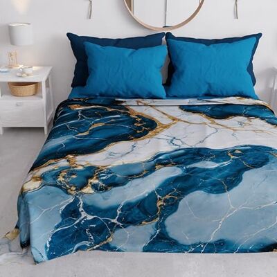 PETTI Artigiani Italiani Spring-Summer Double Bedspread Light Blanket Queen Size Bed Sheets Marble Ocean Blue 100% Made in Italy PETTI Artigiani Italiani Spring-Summer Double Bedspread Light Blanket Queen Size Bed Sheets Marble Ocean Blue 100% Made in Italy