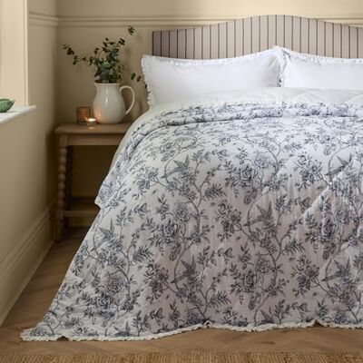 furn. Wylder Hermione Bedspread – Reversible Floral Quilted Cotton Ruffle Trim Coverlet Bedding (Ivory Blue – 240x260cm) furn. Wylder Hermione Bedspread – Reversible Floral Quilted Cotton Ruffle Trim Coverlet Bedding (Ivory Blue – 240x260cm)