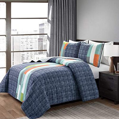 Lush Decor Shelly Stripe 3 Piece Quilt Set, Navy/Orange, Full/Queen Lush Decor Shelly Stripe 3 Piece Quilt Set, Navy/Orange, Full/Queen