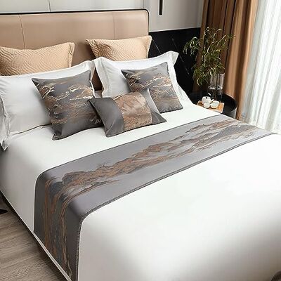 QRGMKL New Bed Runner Simple Chinoiserie Bed Scarf Jacquard Fabric Bed Runners and Matching Cushions Soft No Fading Bedspread for Bedroom and Hotel-Gray 2 Pillowcases(30X50cm) QRGMKL New Bed Runner Simple Chinoiserie Bed Scarf Jacquard Fabric Bed Runners and Matching Cushions Soft No Fading Bedspread for Bedroom and Hotel-Gray 2 Pillowcases(30X50cm)